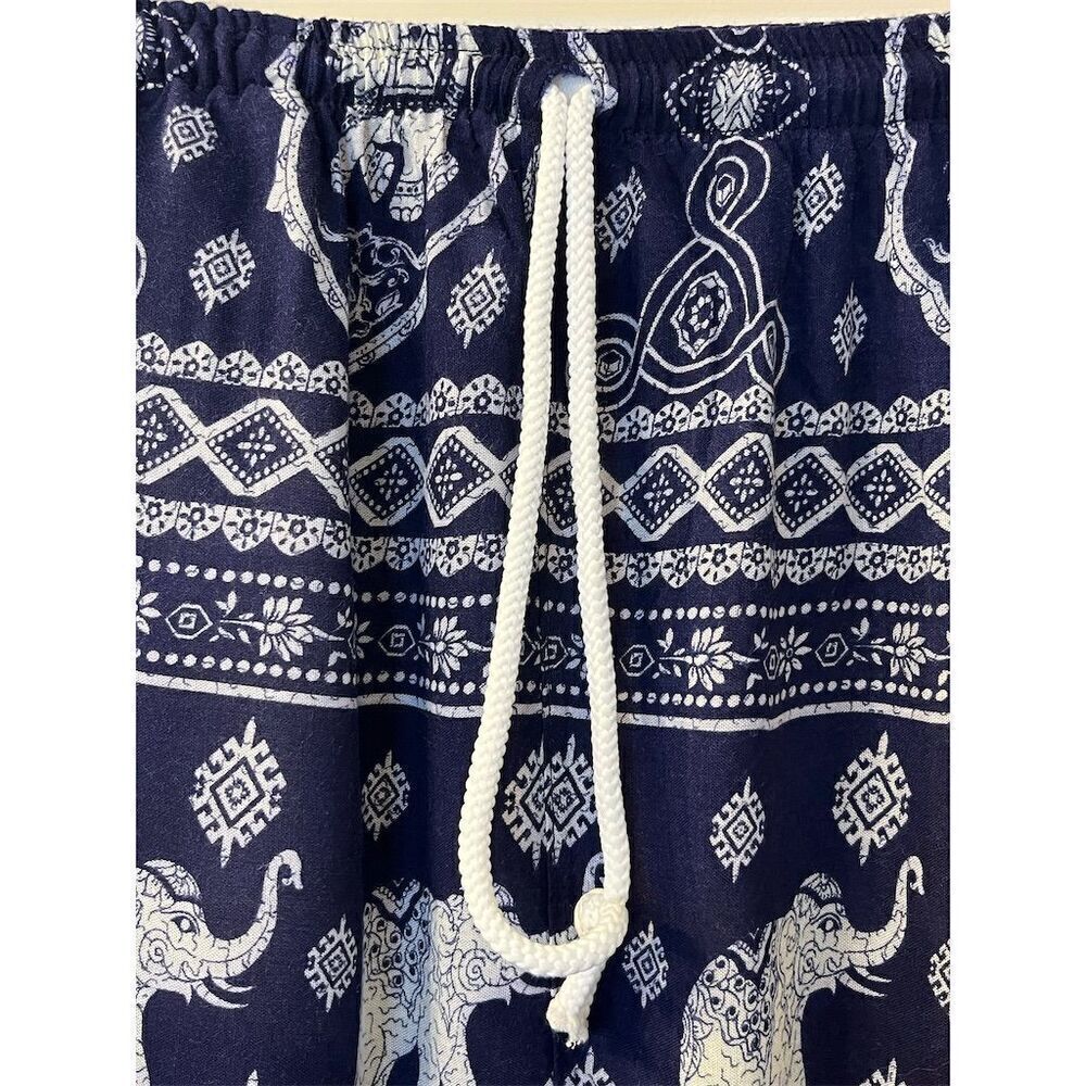 Unisex Harem Pants L Blue Geometric Elephant Bohemian Hippie Tapered Earthy Y2K - Picture 4 of 10
